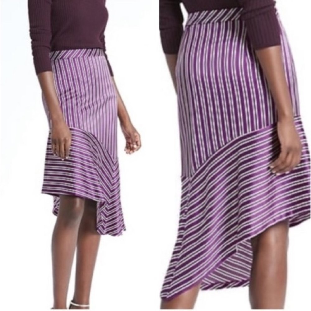 NWOT BR purple striped silk ruffle asym skirt